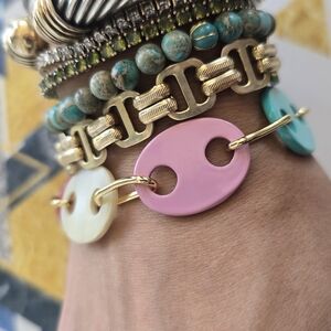 Gold and Pink Bracelet with Turquoise Accents